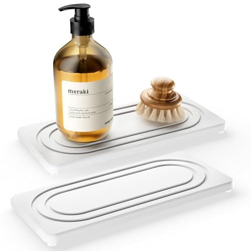 MAGKOTA Water Absorbing Stone Tray, Quick Drying Diatomite Bathroom Tray Countertop, Stone Drying Mat for Kitchen Counter, Soap Dish Dispenser Vanity Organizer, White-B-8.3" x 4"