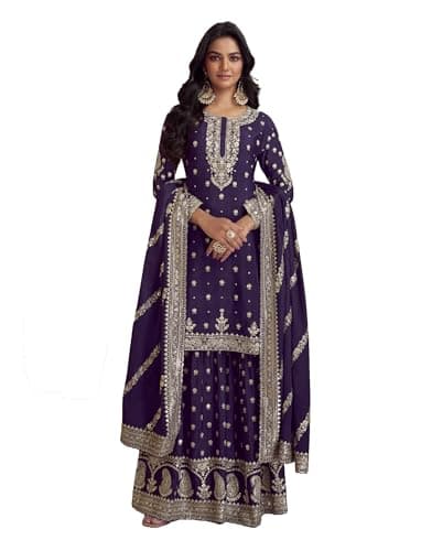 STELLACOUTURE indian ready to wear salwar kameez embroidered wedding plus size Eid festival shalwar suit for women 2792-O (Purple, 42)
