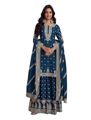 Shriva Fashion indian tradition plus size Party/Wedding Night Ready to Wear Salwar Kameez Suit for Women (2792) (Blue, 38)