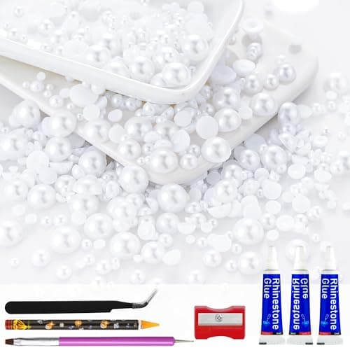 60g White Flatback Half Round Pearls Mixed Size 3-10mm Resin Craft Beads for Nail Art, Face Gems, DIY Jewelry Making