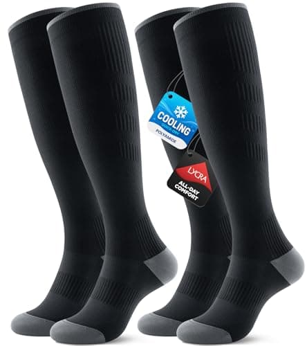 Benirap Breathable Compression Socks for Women Men, 20-30mmHg Knee High Circulation for Travel, Flying, Athletic, 2 pairs(Black,L-XL)