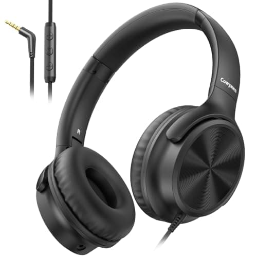 Cowyawn Over Ear Headphones Wired, 3.5mm Foldable Wired Headphones with Microphone, Volume Control, HD Stereo Sound, Lightweight Headphones for Adult/Teens/Chromebooks/Laptop/Computer/Tablets, Black