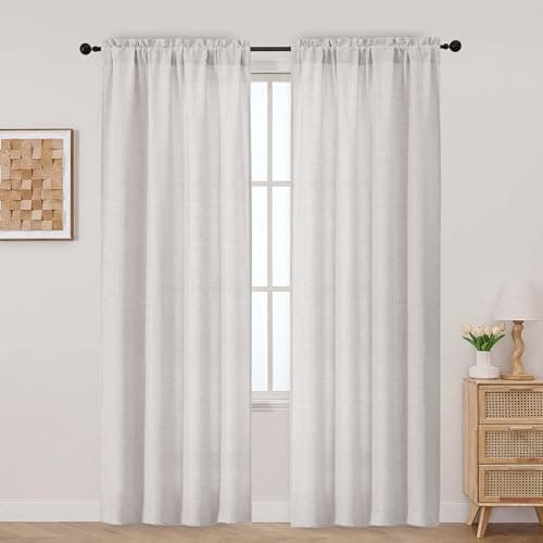 Aiyufeng Natural Curtains for Bedroom 84 Inch Length 2 Panel Set, Light Filtering Faux Linen Textured Window Curtain for Living Room Farmhouse,Soft Privacy Drapes, Each 42Wx84L，2PCS