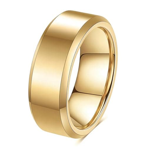 HXNIBATSAR 4mm 6mm 8mm Stainless Steel Wedding Band Ring For Men Women-Available in Black,Gold and Silver Matte Finish&Polished Beveled Edges Comfort Fit Size 5-12 (Smooth-8mm-Gold, 6)