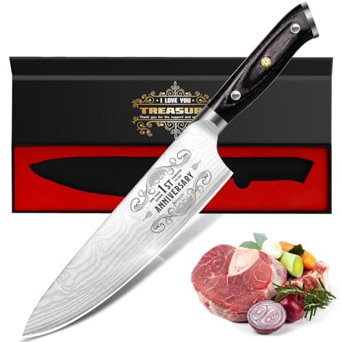 Funistree 1 Year Anniversary Paper Gifts for Boyfriend, 1st Anniversary Present for Men Him Husband, 8 inch Pro German Chef Knife, One Year Kitchen Knife Gift Set, Best First Year Birthday Him Gifts