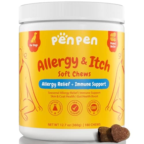 PENPEN Dog Allergy Relief Chews, Dog Itching Skin Relief, Omega 3 for Dogs Itch Supplement, Relieve Seasonal Allergy, Provide Immune Support (Peanut Butter Chews, 180ct)