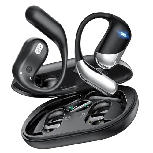 Ultra Open Ear Headphones,Over Ear Bone Conduction Earbuds with Ergonomic Earhook,Bluetooth Headphones 6.1 with Digital Display,60H Playtime,IP55 Waterproof, Comfort for Cycling,Running,Workout