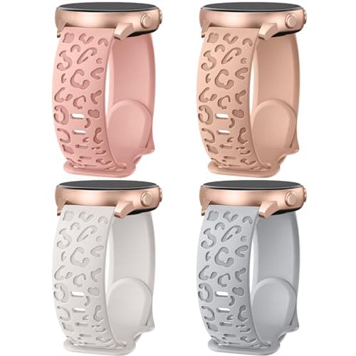 4 Pack Leopard Engraved Bands Compatible with Samsung Galaxy Watch 7/FE/6/5/4 Band 40mm 44mm,Galaxy Watch 5 Pro 45mm,Galaxy Active 2,Galaxy Watch 3,20mm Soft Silicone Replacement Sport Strap for Women