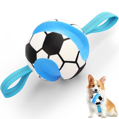 Eneston Dog Toys Balls, Interactive Dog Soccer Ball with Pull Straps, Bouncing Water Toy, Durable Training Toy for Small Medium Pets, Puppy Toy for Indoor Outdoor Play