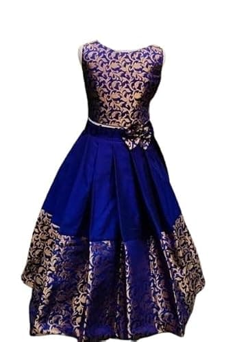 Brocade Girls Lehenga Choli Indian Kids Ethnic Dress, Girls Party Wear Chaniya Choli ghagra Choli for her Silk Skirt Girl Party Wear (6-7 Years) Blue