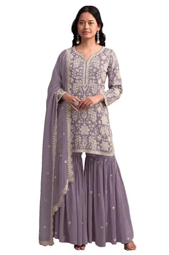 STELLACOUTURE indian pakistani salwar kameez ready to wear wedding embroidered eid festival plus size suit for women 2874-O (Purple, 38)