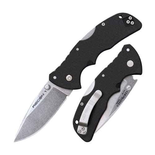 $35.99* | COLD STEEL Mini Recon 1 3" AUS10A Razor-Sharp Blade 4" GFN Handle Tactical Folding Knife w/Tri-Ad Lock, Ambidextrous Pocket/Belt Clip at Amazon