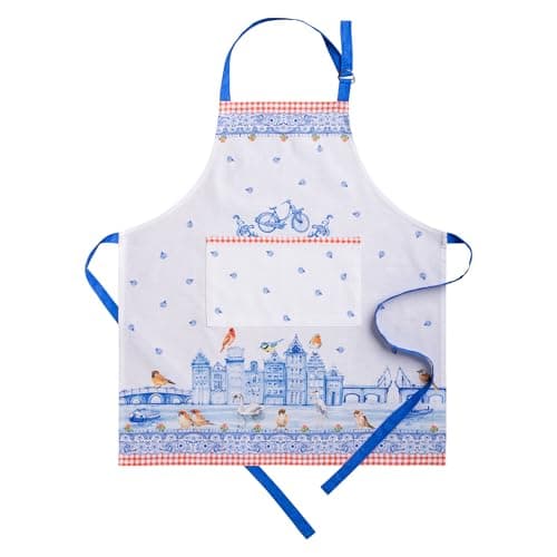 Maison d' Hermine Apron for women with Pocket 100% Cotton 27.50"x31.50" 1 Piece Adjustable Neck Strap & long ties Apron Men, Chef, Wedding, Cooking, Gardening, Server Spring/Summer (Amsterdam Canals)