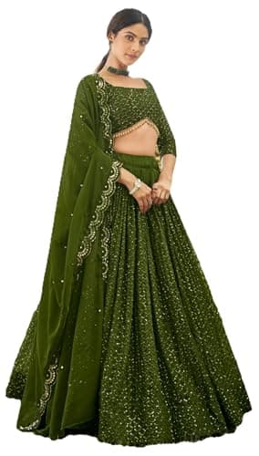 Shriva Fashion Women's ready-to-wear lehenga choli set for traditional wedding Navratri with embroidery (0320) (Moss Green, 36)