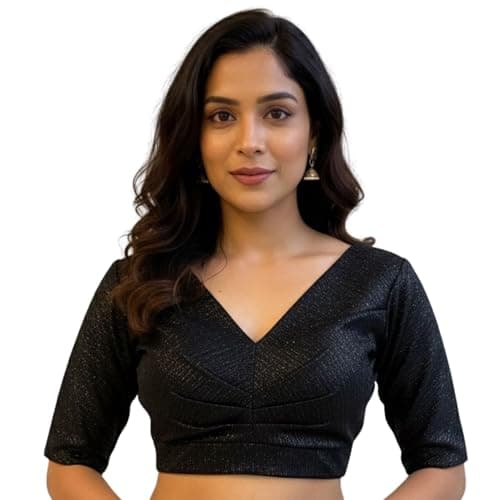 Gada Sisters Women's Designer Crush Saree Blouse Readymade - Blouse for Saree Indian - US XX Large, Black