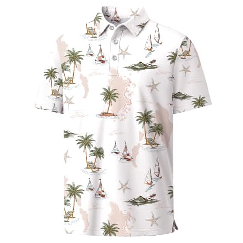 Rioofinx Kids Hawaiian Shirt Boys Short Sleeve Golf Clothes Dry Fit Performance Moisture Wicking Casual Print Polo Shirt for Beach YSHD06 13-14T