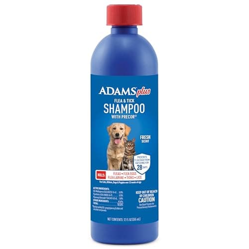 ADAMS Plus Flea & Tick Shampoo with Precor for Dogs, Cats, Puppies & Kittens, Flea Shampoo to Treat Infestations, Kills Ticks, Fleas, Flea Eggs & Lice, Cleans and Conditions Coat, 12 Ounces