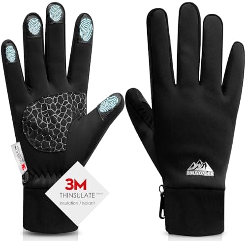Bruvoalon Winter Gloves for Women & Men, 3M Thermal Insulation, Lycra Fabric, Touchscreen, Anti-Slip, Black, L