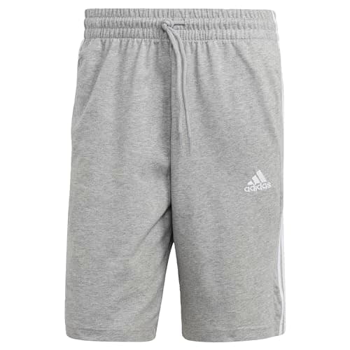 Adidas Men's Essentials Single Jersey 3-Stripes Shorts, Medium Grey Heather/White, Small