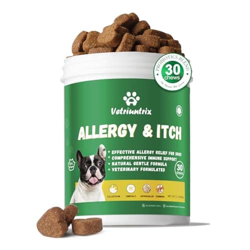 Vetriuntrix Dog Allergy Chews, Dog Allergy Relief Chews Coat Supplement for Itchy Skin Paw Licking, Probiotics for Dogs with Colostrum Omega-3 Turmeric Immune Supplement-30ct
