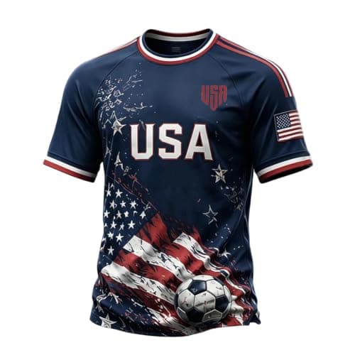 USA Jersey Top for Men Soccer Cup 2026 Shirts Playeras De USA Print World Soccer Fans Jersey Short Sleeve Crew-Neck Sport Tee Football Team Clothes X-Large