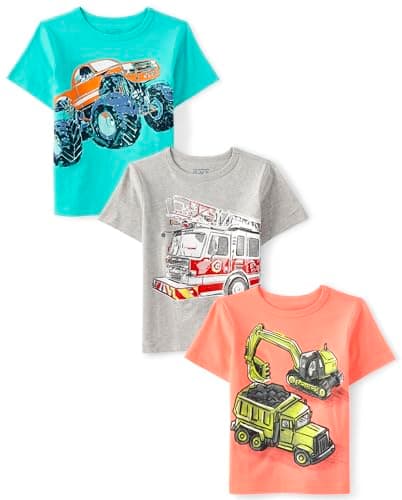 The Children's Place,Baby-Boys,and Toddler Vehicle Short Sleeve Graphic T-Shirts,multipacks,Truck/Firetruck/Construction 3-Pack,18-24 Months