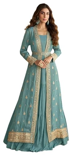 Shriva Fashion Indian Pakistani Women's Ready to wear ethnic Salwar Kameez Suit with shrug & belt for Eid Party Wedding Festivals (2960) (Sky Blue, 40)