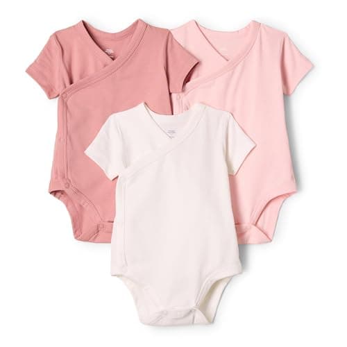 Amazon Essentials x Sofia Grainge Unisex Babies' Side Snap Short Sleeve Bodysuit, Pack of 3, Ivory/Pink/Terracotta, 18 Months