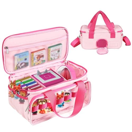 DSLIUPIU Carrying Case Compatible with Little Tikes Story Dream Machine Starter Set, Carrying Bag for Tonies Figures Characters,Portable Travel Storage Bag with Shoulder Strap and Handle(Pink)