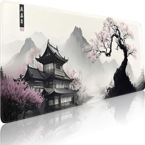 Watercolor Cherry Blossom Mouse Pad Gaming Mousepad Non-Slip Rubber Base Keyboard Pad Desk Mat for Home Office, 31.5 x 11.8 in
