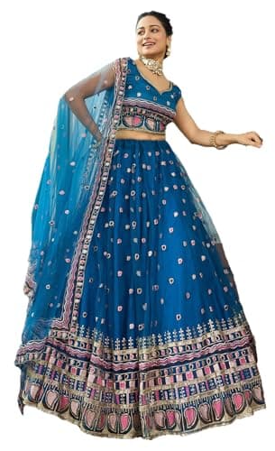 STELLACOUTURE Ready to Wear Lehenga Choli Set for Women, Designer Indian Traditional Wedding Navratri Party 333-O (Turquoise, 36)
