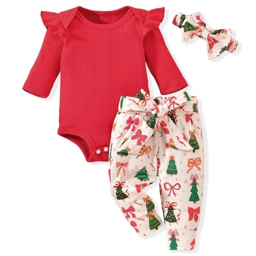 Aalizzwell 12-18 Months Infant Baby Girl Christmas Clothes Xmas Outfit Holiday Clothing Red