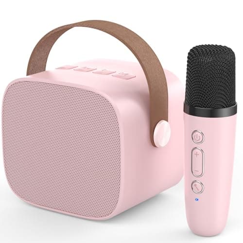 MEGUO Mini Karaoke Machine,Funny Toys Christmas Birthday Gifts for Kids Age 4-12 Girls,Boys,Adults, Karaoke Microphone Toys for 4,5,6,7,8,9,10,11,12+ Year Old Girls Boys (Pink 1 Mic)