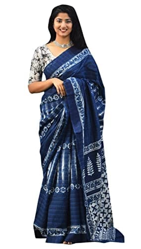 IMTRA FASHION Women's Jaipuri Hand Block Printed Sari Cotton Mulmul Saree