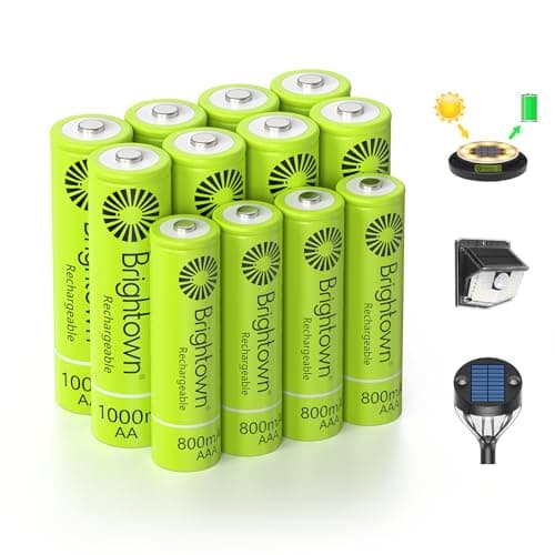 Brightown 8 Pack AA 1000mAh and 4 Pack AAA 800mAh Rechargeable Batteries Combo - 1.2V NiMH High Capacity Battery - Ideal for Solar Lights & Home Devices, Recharge up to 1000x Times, Pre-Charged