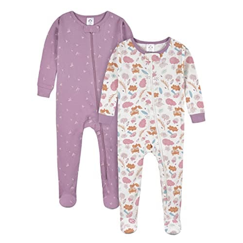 Gerber Baby Girls 2-pack Footed Pajamas And Toddler Sleepers, Woodland Floral Purple, 12 Months US
