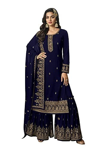 Henith Collection Indian/Pakistani Party Wear Wedding Wear Sharara Style Salwar Suit for Women (Navy Blue, XL)