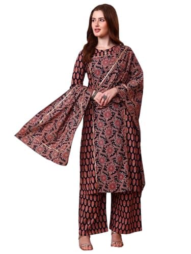 Tissu Women's Pure Cotton Dark Purple Floral Printed Kurta Palazzo with Dupatta (793_Purple_6XL)