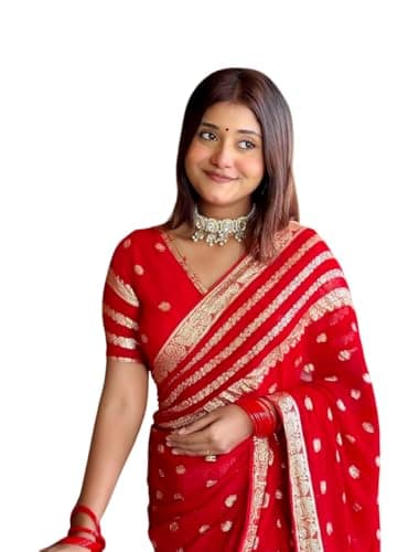 MAHEK Fancy Banarasi Sarees for Women's Indian Wedding saree Party Wear sari & Blouse Piece. (Red1)