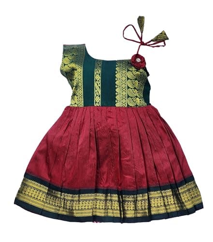 AMBA COLLECTION BOUTIQUE Girl's Traditional Ethnic Wear Kalyani Cotton Flower Knot Frock