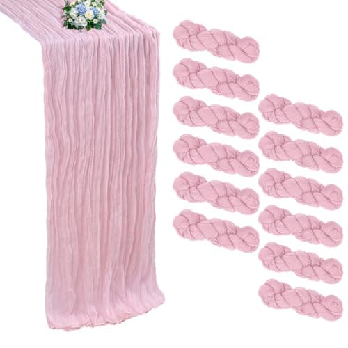 RestfulGlow 12 Pack Pink Cheesecloth Table Runner 10FT Boho Cheese Cloths Gauze Fabric Table Runners 120 Inch Rustic Sheer for Spring Wedding Birthday Party Baby Shower Holiday Home