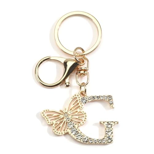 Letter Butterfly Keychain Initial Bag Charm for Women Gold Keychains with Bling Rhinestone Initial Keychain Bling Keychains