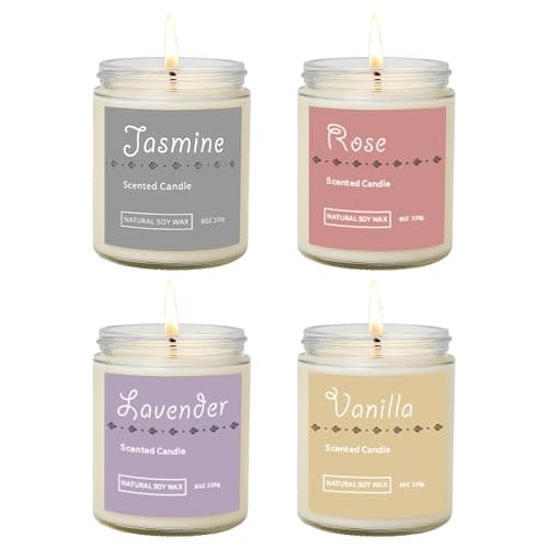 Scented Candle Gift Set, 4 Pack 25oz Soy Wax Candles, 200 Hour Burn Time, Long Lasting Aromatherapy Candles for Home Fragrance, Ideal Gift for Women and Men – Lavender, Jasmine, Rose, Vanilla