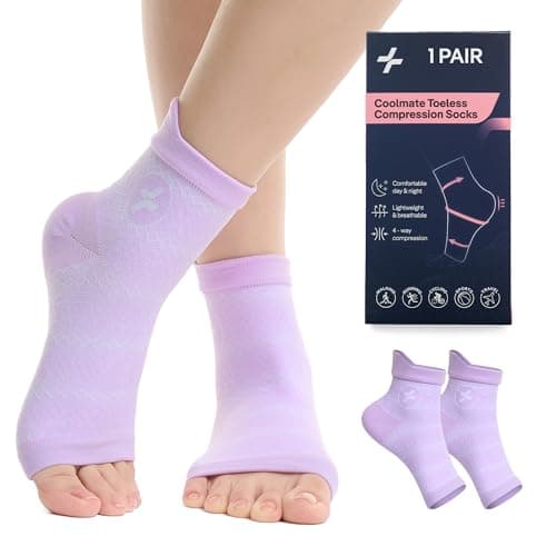 CoolMate Ankle Support Compression Socks for Women and Men, Toeless Arch Support Sleeve for Running, Walking, Workout (US, Alpha, Small, Medium, Regular, Regular, Purple)