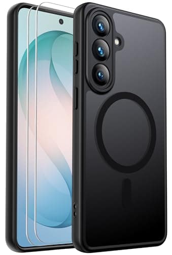 Ezanmull for Samsung Galaxy S26+ Plus Case Magnetic Shockproof, [Fit for MagSafe] [Glass Screen Protector] Soft-Touch Skin para Frosted Translucent Anti-Fingerprint Cover (Black)