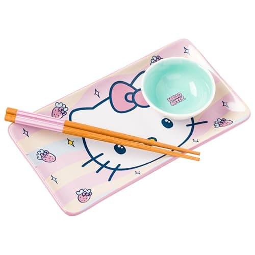 Silver Buffalo Sanrio Hello Ki...e Dish and Matching Chopsticks