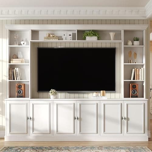 Merax 97.4" W 4-Piece Wall Uni...h Bridge for Living Room,White