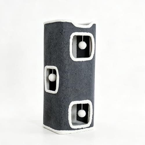 Three-Tier Cat Tree for Indoor Cats, Multi-Level Cat Tower with Cat Hideaway, Soft Cat Bed, Interactive Toy Ball & Scratching Posts, Space-Saving Cat Furniture for Apartments (L)