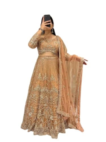 RIVETTHREAD Women’s Premium Soft Net Lehenga Choli with Dupatta & Wedding Wear Lehenga Set (H, 36)