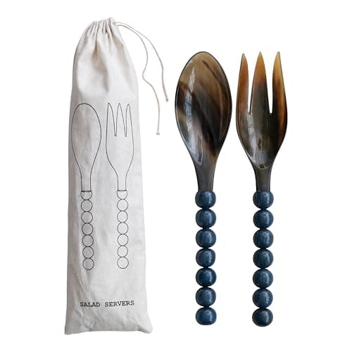 Creative Co-Op Natural Horn Sa...rbled Resin Ball Handles, Blue
